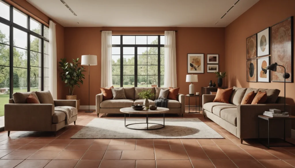salon moderne avec carrelage en terre cuite