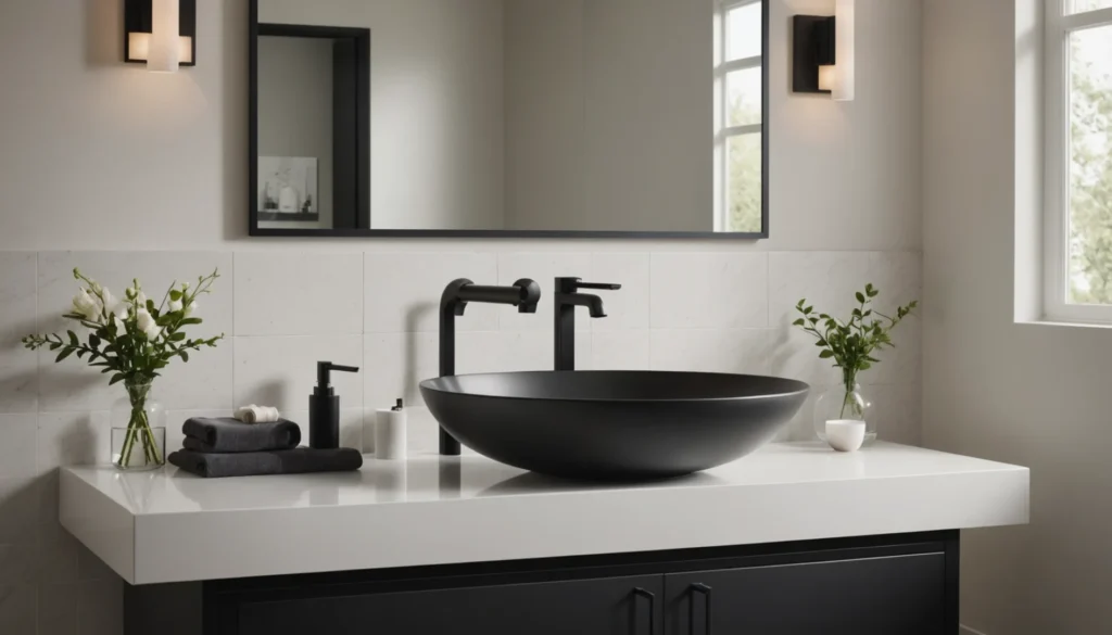 salle de bain avec robinetterie noire