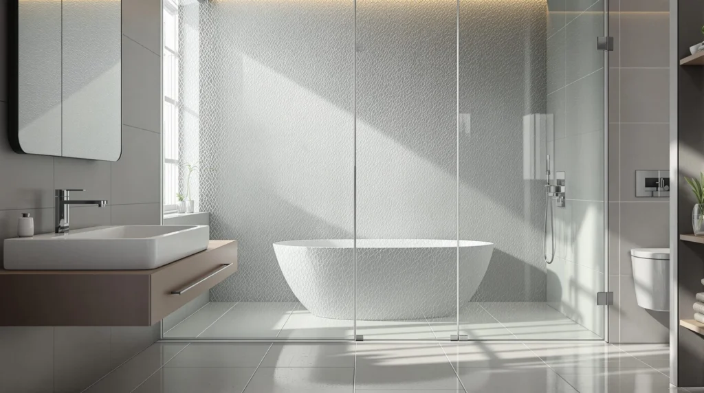 mur verre salle de bain