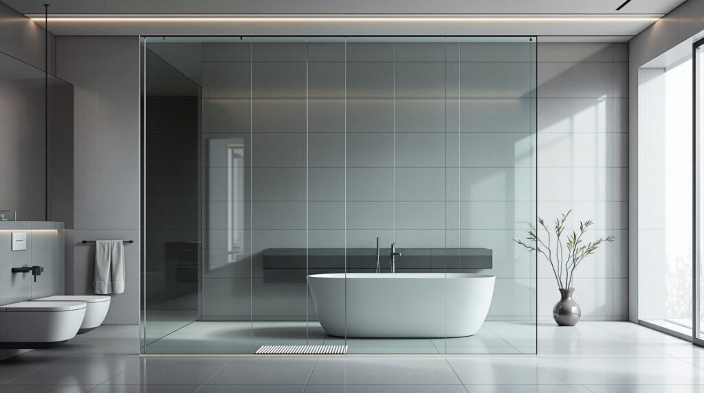 mur verre salle de bain