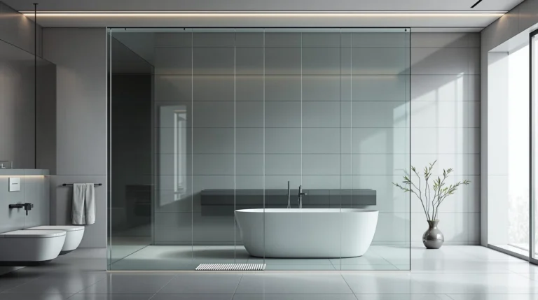mur verre salle de bain